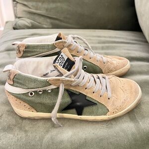 Golden Goose Green and Beige Sneakers